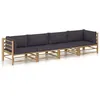 Image de Salon de jardin 4 pcs avec coussins gris foncé bambou