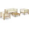 Image de Salon de jardin 5 pcs avec coussins blanc crème bambou