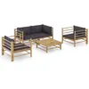 Image de Salon de jardin 5 pcs avec coussins gris foncé bambou