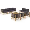 Image de Salon de jardin 9 pcs avec coussins gris foncé bambou