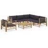 Image de Salon de jardin 7 pcs avec coussins gris foncé bambou
