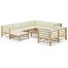 Image de Salon de jardin 10 pcs avec coussins blanc crème bambou