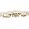 Image de Salon de jardin 11 pcs avec coussins blanc crème bambou