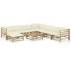 Image de Salon de jardin 9 pcs avec coussins blanc crème bambou