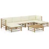 Image de Salon de jardin 7 pcs avec coussins blanc crème bambou