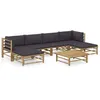 Image de Salon de jardin 7 pcs avec coussins gris foncé bambou