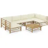 Image de Salon de jardin 7 pcs avec coussins blanc crème bambou