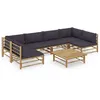 Image de Salon de jardin 7 pcs avec coussins gris foncé bambou