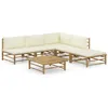 Image de Salon de jardin 6 pcs avec coussins blanc crème bambou