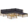 Image de Salon de jardin 6 pcs avec coussins gris foncé bambou
