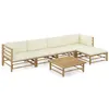Image de Salon de jardin 6 pcs avec coussins blanc crème bambou