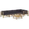 Image de Salon de jardin 6 pcs avec coussins gris foncé bambou