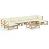 Image de Salon de jardin 8 pcs avec coussins blanc crème bambou