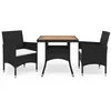 Image de Ensemble à manger de jardin 3 pcs Noir Résine tressée et acacia
