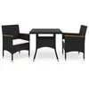 Image de Ensemble à manger de jardin 3 pcs Noir Résine tressée et acacia