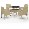 Image de Ensemble à manger de jardin 5 pcs Résine tressée et verre Beige