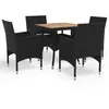 Image de Ensemble à manger de jardin 5 pcs Noir Résine tressée et acacia