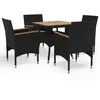 Image de Ensemble à manger de jardin 5 pcs Noir Résine tressée et acacia