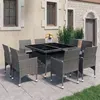 Image de Ensemble à manger de jardin 9 pcs Résine tressée et verre Gris