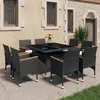 Image de Ensemble à manger de jardin 9 pcs Résine tressée et acacia Noir