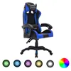 Image de vidaXL Fauteuil de jeux vidéo avec LED RVB Bleu et noir Similicuir287996