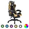 Image de vidaXL Fauteuil de jeux vidéo avec LED RVB Doré et noir Similicuir288008