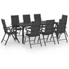 Image de Ensemble de salle à manger de jardin - vidaXL - 9 pcs - Noir - Résistant aux intempéries - Contemporain