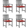 Image de Chaises de jardin et coussins lot de 4 Gris Bois acacia massif