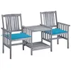 Image de vidaXL Chaises de jardin avec table à thé et coussins Acacia solide, Gris, Bleu