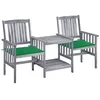 Image de vidaXL Chaises de jardin avec table à thé et coussins Acacia solide, 159 x 61 x 92 cm, Vert