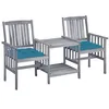 Image de vidaXL Chaises de jardin avec table à thé et coussins Acacia solide, 159 x 61 x 92 cm, Gris, Bleu