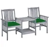 Image de vidaXL Chaises de jardin avec table à thé et coussins Acacia solide, 159 x 61 x 92 cm, Gris, Vert