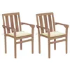 Image de vidaXL 2x Bois de Teck Massif Chaises de Jardin avec Coussins Chaises de Patio Chaises de Terrasse Balcon Extérieur Bar Café Maison Crème