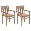 Image de Lot de 2 chaise vidaxl en bois massif empilable non pliable H. 89 cm exterieur beige