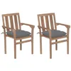 Image de Chaises de jardin lot de 2 et coussins gris Bois de teck massif