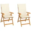 Image de vidaXL Chaises de jardin lot de 2 et coussins crème Bois teck massif 3062378