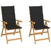 Image de 2 Chaises de jardin vidaXL avec coussins noir Bois de teck massif