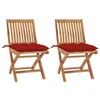 Image de vidaXL Lot de 2 Chaises de Jardin avec Coussins, Sièges de Terrasse, Chaises de Salle à Manger, Meubles de Patio Extérieur, Rouge Bois Teck Massif
