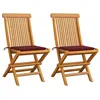 Image de Chaises de jardin coussins rouge bordeaux lot de 2 Teck massif