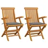 Image de Chaises de jardin avec coussins gris lot de 2 Bois teck massif