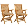 Image de Chaises de jardin et coussins beige lot de 2 Bois teck massif