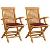 Image de Chaises de jardin coussins rouge bordeaux lot de 2 Teck massif