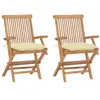 Image de 2 Chaises de jardin vidaXL avec coussins blanc crème Teck massif