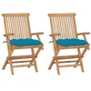 Image de Chaises de jardin lot de 2 avec coussins bleu clair Teck massif
