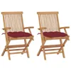 Image de Chaises de jardin coussins rouge bordeaux lot de 2 Teck massif