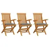 Image de Lot de 3 chaise vidaxl H. 89 cm pliable en bois massif exterieur gris