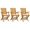 Image de vidaXL Tuinstoelen 3 st met cràmekleurige kussens massief teakhout3062516