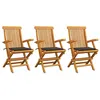 Image de Chaises de jardin avec coussins taupe lot de 3 Bois teck massif