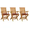 Image de Chaises de jardin avec coussins rouge bordeaux lot de 3 Teck