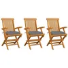 Image de 3 Chaises de jardin vidaXL avec coussins gris Bois de teck massif